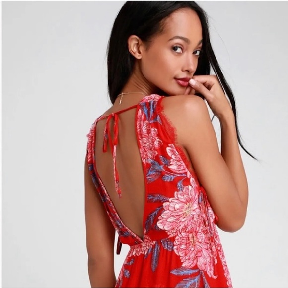 FREE PEOPLE Marnie Floral Peony Lace Wrap Dress Tunic Top Beach Cover Up Tie Bow - Picture 4 of 15